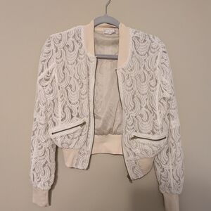 Soulmates Cream Lace Bomber Jacket